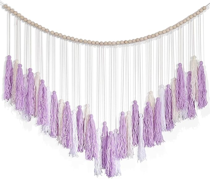 EOBTAIN Purple Macrame Wall Hanging Large Tassel Garland Decor,Bohemian Tapestry for Bedroom Living Room,Boho Wall Pediments Girls Nursery Dorm Home Wall Decoration,Birthday Party Gift for Women