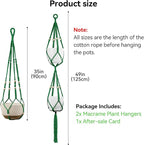 USLAI Macrame Plant Hanger Indoor Outdoor, Up to 4-15 inch Pot, Heavy 20lb Planters, Extra Long Strong Hanging Planter Basket Holder, Boho Home Decor, 35+49 Inch, Green (POTS NOT Included)
