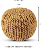 REDEARTH · Round Pouf Foot Stool Bean Bag Ottoman - Hand Knitted Boho Pouffe - Home Decor Poof - Stuffed Foot Rest for Living Room - Nursery - Bedroom - Patio (19.5"x19.5"x14") - Mustard, Set of 2