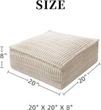 Unstuffed Pouf Ottoman Soft Square Bean Bag Storage Pouf Cover 20x20x8 Inches Decorative Floor Footrest for Living Room Bedroom Outdoor (Beige, Square)