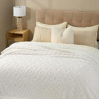 EverGrace Jacquard Boho Sherpa Fleece Throw Blanket for Couch, Super Soft Cozy Fuzzy Plush Blankets for Winter, Reversible Thick Warm Blanket for Bed, Sofa, Living Room, Off White, 90" x 90"