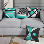 Emvency Set of 4 Teal Throw Pillow Covers Modern Abstract Black Grey Stripes Gray White Acrylic Bold Decorative Pillow Cases Home Decor Square 18x18 Inches Pillowcases