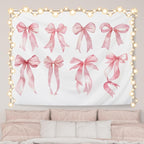 AQYIP Trendy Coquette Pink Bow Tapestry, Preppy Pink Tapestry, Girly Aesthetic Wall Blanket Decor for Girls Room Dorm Apartment Bedroom, 50x60 Inch