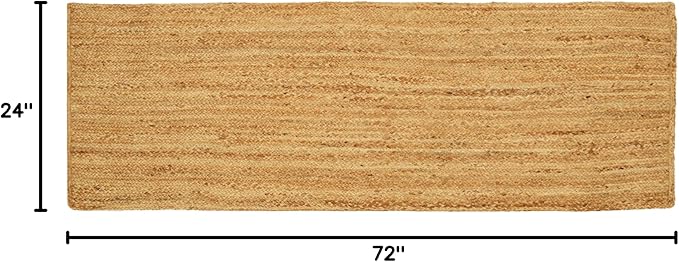 Hand Woven Jute Area Rug - 2' x 6' Feet - Rustic Beige Reversible Rectangular Rugs for Bedroom, Kitchen, Living Room - Vintage Natural Braided Entry Floor Décor Boho Jute Rug 24 X72 Inches