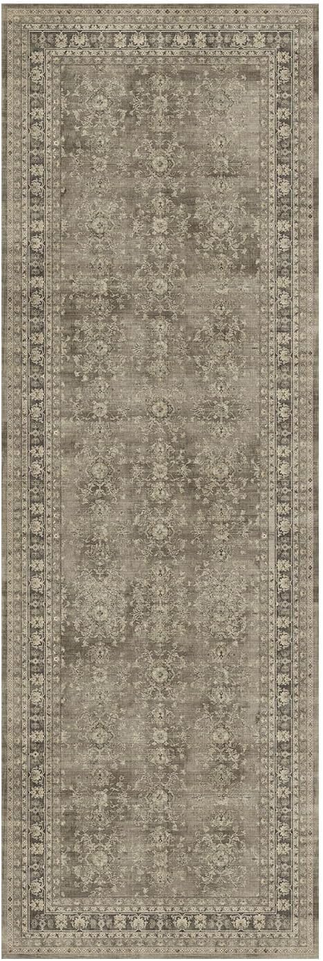 Lessymo Runner Rugs 2x6 ft, Vintage Brown Machine Washable Rug for Hallway Kitchen Bedroom, Non Slip Low Pile Soft Long Area Rug, Distressed Boho Floral Accent Carpet