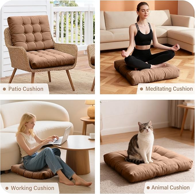 Tiita Outdoor Cushions Square Floor Pillow Thicken Tufted Seat Pad Large Floor Cushion for Yoga Meditation Living Room
