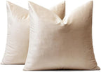 MIULEE Velvet Throw Pillow Covers 18x18 Inch, Pack of 2 - Champagne, Super Soft Decorative Square Cushion Cases Modern Luxury Home Decor for Sofa, Couch, Bed, Chair with Invisible Zipper