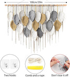 LOMOHOO Large Macrame Wall Hanging, Boho Home Decor, Bohemian Woven Tapestry Leaf Feather Wall Art Decoration for Living Room Bedroom Apartment Gallery Dorm Perfect Handmade Gift Ideas 39" W x 30.7" L