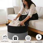 90L Large Blanket Basket,21.7"L x 21.7"W x 13.8"H Rope Woven Baskets with Handles, Toys Storage Bins,Laundry Basket Perfect for Living Room, Nursery,Bedroom,Home Organization,Black&Dark Grey
