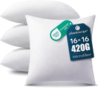 Phantoscope Pillow Inserts, Hypoallergenic 100% Virgin Fiber Square Form Microfiber Throw Pillow Inserts Couch Bed Pillows, 16x16 Inch (Pack of 4)
