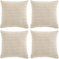 Fancy Homi 4 Packs Boho Cream Decorative Throw Pillow Covers 16x16 Inch for Living Room Couch Bed Sofa, Rustic Modern Farmhouse Home Decor, Soft Plush Corduroy Beige Cute Square Cushion Case 40x40 cm