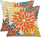 DFXSZ Orange Yellow Flower Pillow Covers 18x18 Inch Set of 2 Fall Throw Pillows Outdoor Waterproof Decor for Living Room Sofa Patio Funiture Garden Floral Polyester Pillow Covers 012E18