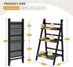 39.4" Foldable Plant Shelf Ladder Shelf, 3 Tier Bamboo Ladder Flower Pot Display Shelf, Freestanding Ladder Bookshelf for Garden, Balcony, Yard, Living Room, 23.6" W x 15" D x 39.4" H, Black