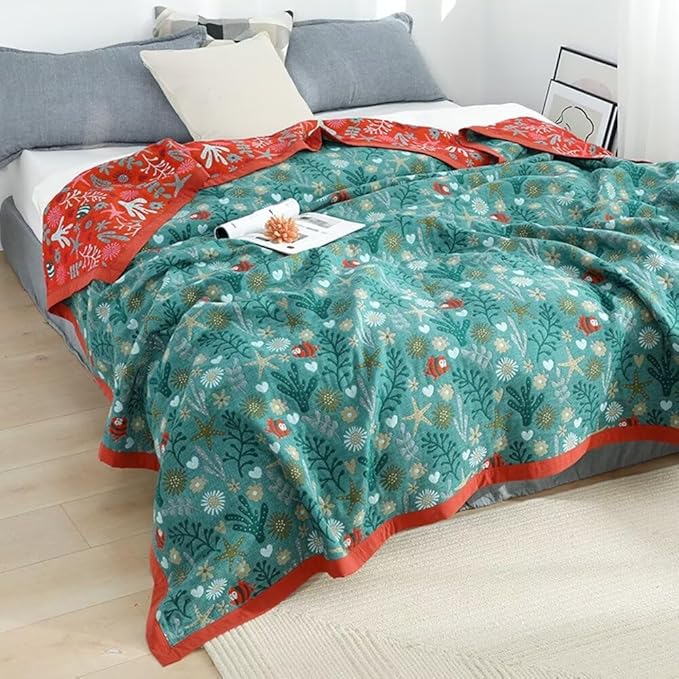 100% Cotton Throw Blankets 60"x80", Versatile Sea World Boho Blankets for All Season,Sofa Couch Beding Livning Throw Blankets Soft Cozy Farmhouse Musin Blanktes Best Gifts for Women