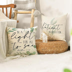 AVOIN colorlife Eucalyptus Leaves Throw Pillow Covers, 20 x 20 Inch Green Leaves Be A Light for All to See Spring Cushion Case Decoration for Sofa Couch Set of 4