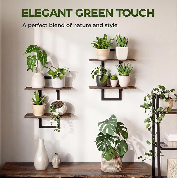 Bamworld Floating Shelves for Wall Planters for Indoor Plants Hanging Shelves Plant Holder Wall Decor Plant Stand Indoor for Plant Hangers Indoor for Living Room Bedroom Bathroom 2-Pack Brown