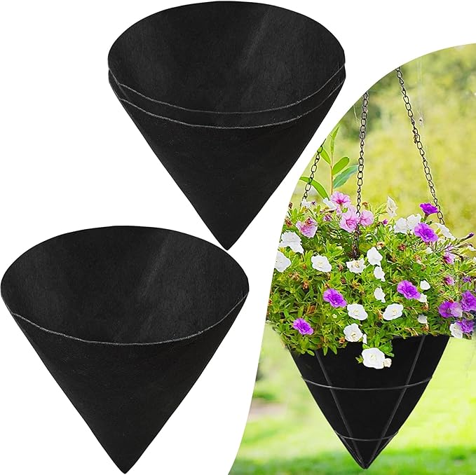 3PCS 14 Inch Cone Shaped Planter Basket Liners Fabric Hanging Plant Liners Non-Woven Planter Liners Black Felt Liners Replacement Inserts for Flower Hanging Baskets Outdoor Plants - Avoid Bird Nesting