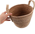 1Pcs Woven Seagrass Plant Basket with Handles Natural Round Storage Basket for Indoor Plants Versatile Home Decor Rattan Flower Pot Nordic Design