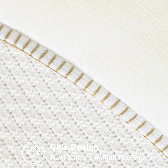 CaliTime Throw Pillow Covers Decorative 16 X 16 Inches Pack of 2 Cotton Thread Stitching Edges Solid Dyed Soft Chenille Cushion Cases for Couch Sofa Bed Living Room Farmhouse Cream
