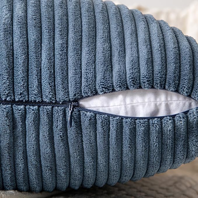 MIULEE Blue Decorative Euro Sham Pillow Covers 24x24 Inch for Bed Couch Sofa Pack of 2 Boho Farmhouse Throw Pillows Soft Cross Corduroy Patchwork Textured Cushion Cases