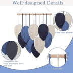 Weldomcor Macrame Wall Hanging Leaves Chic Woven Leaf Tassels Decoration Cotton Ornaments Tapestry Room Decor Modern Bohemian Handmade Feather Wall Art Decorations for Apartment Backdrop (Navy Blue)