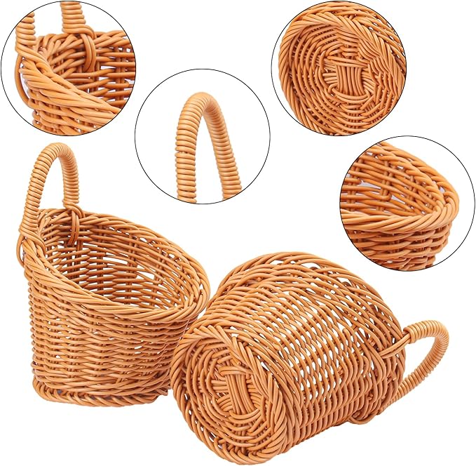 8 Pack 5.5 x 4.3 inch Woven Hanging Fruit Basket, Wall Hanging Wicker Baskets, Wall fruit Wicker Basket for Kitchen, Planter, Vegetable & Fruit, Boho Home Decor