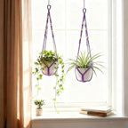 Macrame Plant Hanger, Up to 4-15 inch Pots, Wood Beads Cotton Hanging Planter Holder for Indoor Outdoor Boho Home Decor, 35 Inch, Set of 2 (Purple)