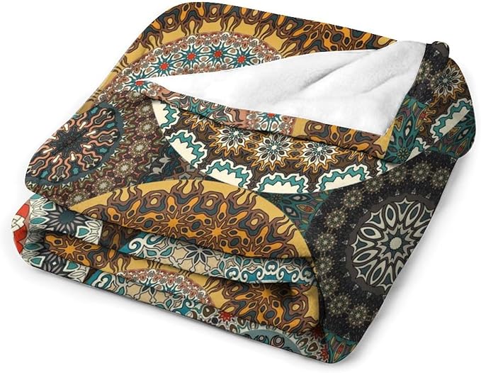 Bohemian Throw Blanket Colorful Vintage Floral Mandala Flower Aztec Boho Blanket for Sofa Bed Couch Chair Or Dorm 50"x60"