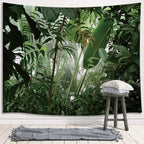JAWO Green Plant Tapestry, Aesthetic Banana Palm Tree Leaves Wall Hanging for Bedroom, Tropical Forest College Dorm Home Decor (71" W x 60" H)