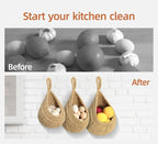 Hanging Baskets Set, 3 Pcs Boho Wall Hanging Basket with 6 Pcs Strong Hooks, Hand-Woven, Drop Molding, Used In Living Room or kitchen To Store Fruit and Vegetable And Potted Plants (Linen)
