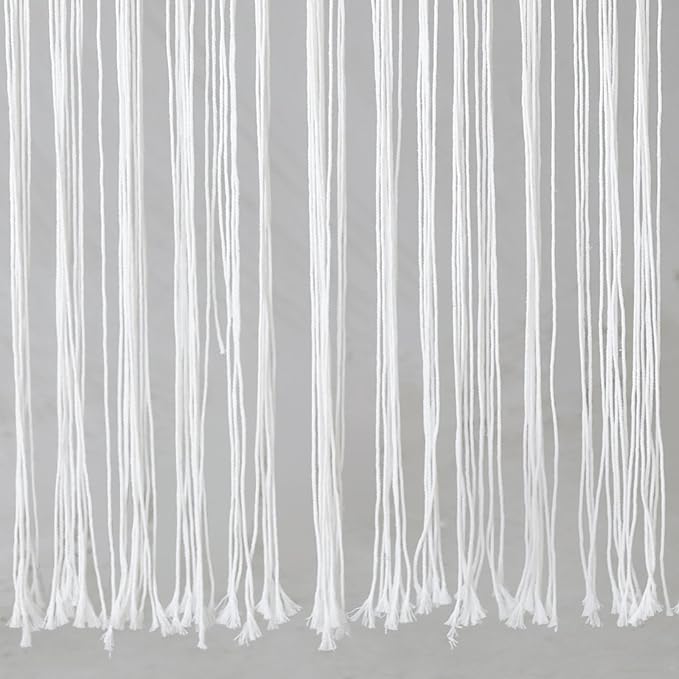 IOWER Macrame Curtain Beaded Doorway Panel White Boho Curtain for Bedroom Wedding Backdrop Room Divider Closet Apartment Living Room Kitchen Doors Home Decor 35''W x 70''L