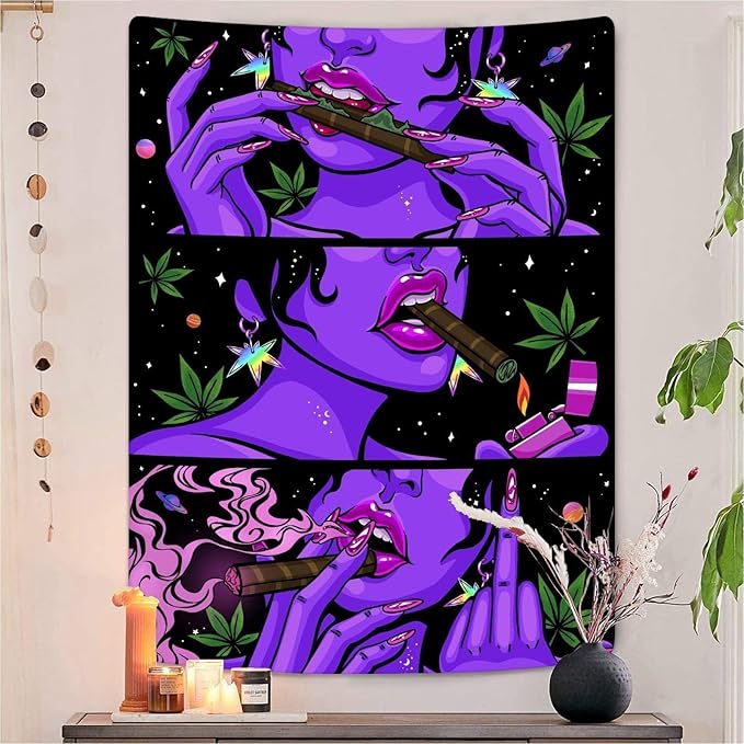 Wegklazax Fantasy Tapestry Blacklight Tapestry for Bedroom Cool Tapestries Wall Hanging for Bedroom and Living Room Purple 44×60 Inches