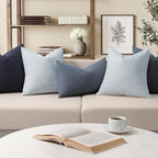 ZWJD Decorative Linen Throw Pillow Covers 26x26 Set of 2 Solid Handcrafted Striped Cushion Covers for Bed Soft Modern Farmhouse Neutral Pillowcase for Couch Bedroom Living Room Home Decor(Sky Blue)