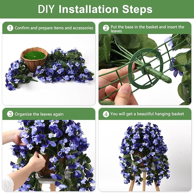 INQCMY Artificial Hanging Flowers Basket for Outdoors Spring Summer Decoration,Faux Silk Begonia in Planter Look Real UV Resistant for Outside Home Porch Patio Garden Balcony Yard Decor（Deep Blue）
