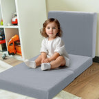 MeMoreCool Foldable Floor Cushion Kids Trifold Play Mat, Kids Folding Seat Pad Portable Lounger, 57x22 Inch Grey