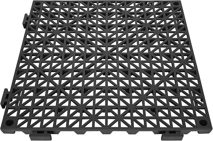 VEVOR Modular Interlocking Cushion, 12 Pack 12" x 12" Splicing Drainage Mats, Soft PVC Interlocking Drainage Floor Tiles, Non-Slip Drainage Holes for Restroom, Bathroom, Kitchen, Pool, Wet Areas, Blac