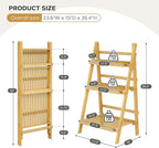 39.4" Foldable Plant Shelf Ladder Shelf, 3 Tier Bamboo Ladder Flower Pot Display Shelf, Freestanding Ladder Bookshelf for Garden, Balcony, Yard, Living Room, 23.6"W x 15"D x 39.4"H, Natural