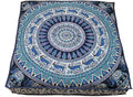 CRAFT KALA Mandala Floor Pillow Cushion Cover Seating Throw Cover Hippie Decorative Bohemian Ottoman Poufs Pillow Cases Boho Indian Cotton Living Room Yoga Home Décor 35" Square, Green Deer Elephant