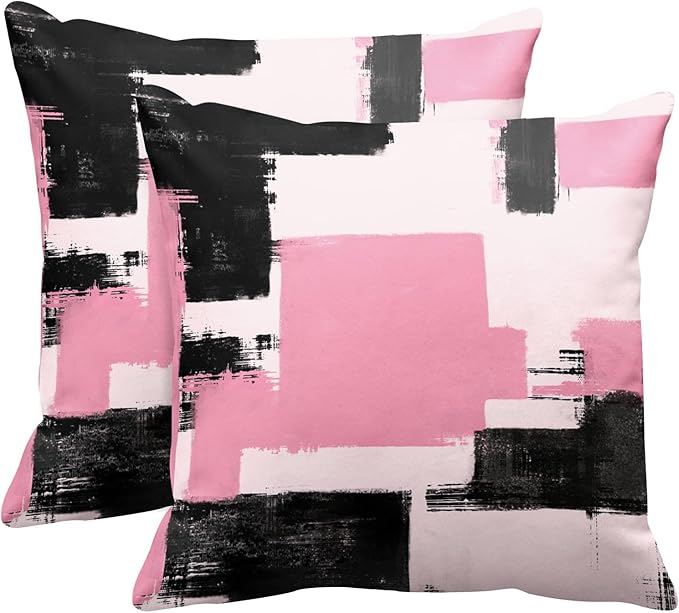Britimes Throw Pillow Covers Modern Home Art Decor, 18 x 18 Inches Set of 2 Abstract Oil Painting Pillowcases for Bedroom, Living Room, Cushion Couch Sofa, Abstract Pink White