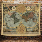 Vintage World Map Tapestry, Antique Old Nautical Map of the World Wall Art, Historical Atlas Geography Retro Wanderlust Pirate Tapestry Wall Hanging for Bedroom Living Room Dorm, 71X60in, Brown Tan