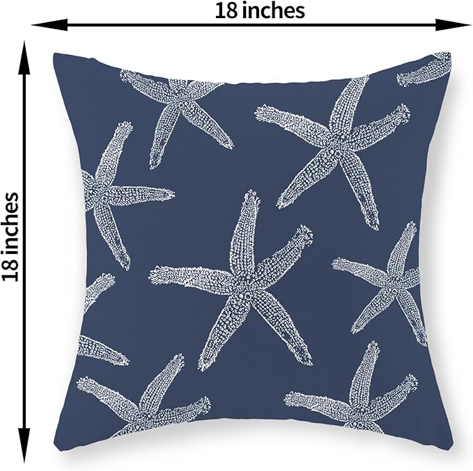 Navy Blue Starfish Pillow Covers 18x18 Inch Set of 2 Coastal Throw Pillows Summer Nautical Ocean Theme Decorations Beach Pillowcase Linen Outdoor Decor Farmhouse Cushion Case for Home Bedroom