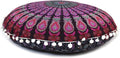 Round Mandala Floor Pillow Cover Seating Cushion Throw Cover Hippie Decorative Bohemian Ottoman Pouf Cover, Pom Pom Pillow Cases,Boho Indian 22 Inches (Pink and White)