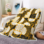 Boho Abstract Colorful Floral Throw Blanket, Vintage Retro Patchwork White Black Orange Flower Botanical Geometric Aesthetic Groovy Flannel Throw Blanket for Chair Bed Sofa Couch, 60X70IN