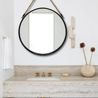 POZINO Large Round Hanging Mirror, Circle Wall Mirror with Rope, 30 Inch Black Frame Farmhouse Mirror for Bathroom Bedroom Living Room Entryway Home Decor
