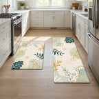 Boho Kitchen Rug Mats for Floor Cushioned Anti Fatigue Green Kitchen Rugs Sets of 2 Botanical Non Slip Waterproof Comfort Memory Foam Standing Floor Mat for Office Laundry Sink Desk
