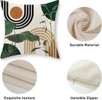 Boho Green Pillow Covers 18x18 Set of 2 Green Gold Leaf Tropical Mid Century Throw Pillows Outdoor Bohemian Modern Decorative Pillowcase Farmhouse Linen Cushion Case for Couch Sofa Decor