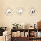 3 Pack Metal Mirrors for Wall Sunburst Wall Mirrors Home Décor Decorative Hanging Wall Art for Living Room Bedroom Entryway (White, Flowers)