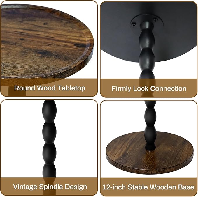 Plant Stand Indoor, 11’’ Round Wood Plant Stand Shelf for Pots, Heavy Duty 50 lbs Pedestal Flower Pot Stand with Raised Edge, Mid Century Modern Wooden Plant Holder for Indoor Plants