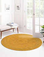 Unique Loom Braided Jute Collection Area Rug - Dhaka (8' Round, Yellow)