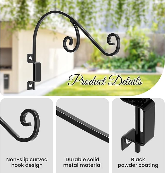 Swivel Plant Hangers Outdoor: 16 Inch Bird Feeder Plant Hanger Metal Wall Mount Hanging Plant Brackets Indoor Wall Hooks Outdoor for Hanging Baskets, Wind Chimes, Lanterns, Flower Pots, Black